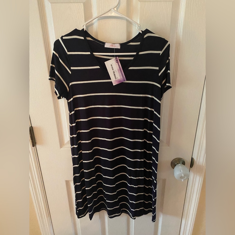 Navy blue striped dress